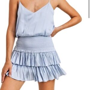 Reset Light Blue Tiered Ruffle Mini Skirt